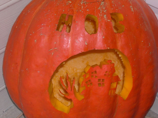 House of Bastardville pumpkin (carved by Cynthia)