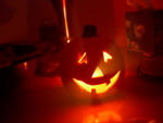 pumpkin candle, lighting up the fog